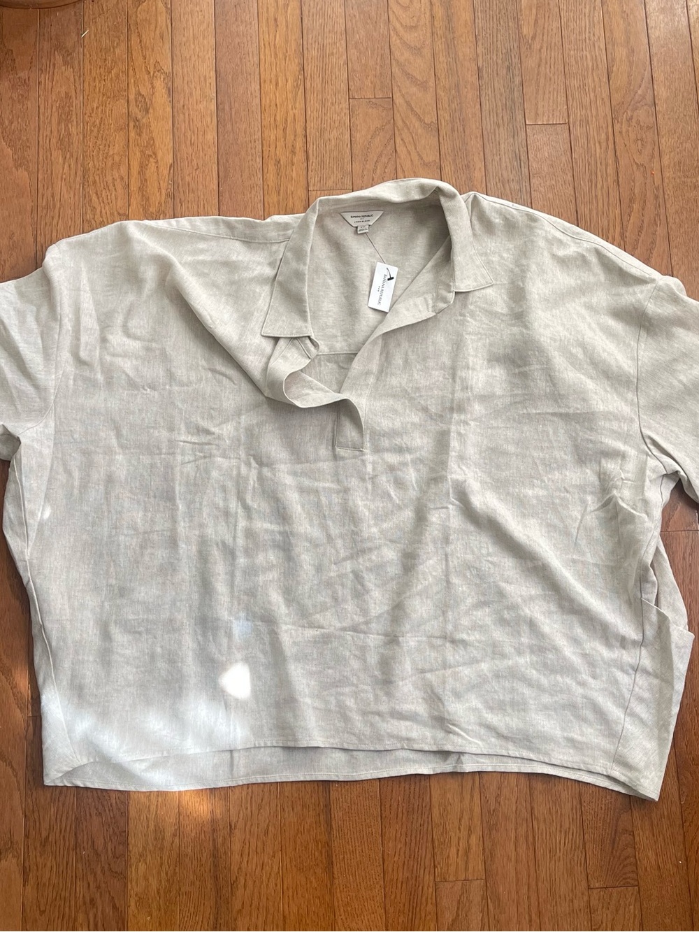 Banana Republic Cream Short-Sleeve Linen-Blend Polo